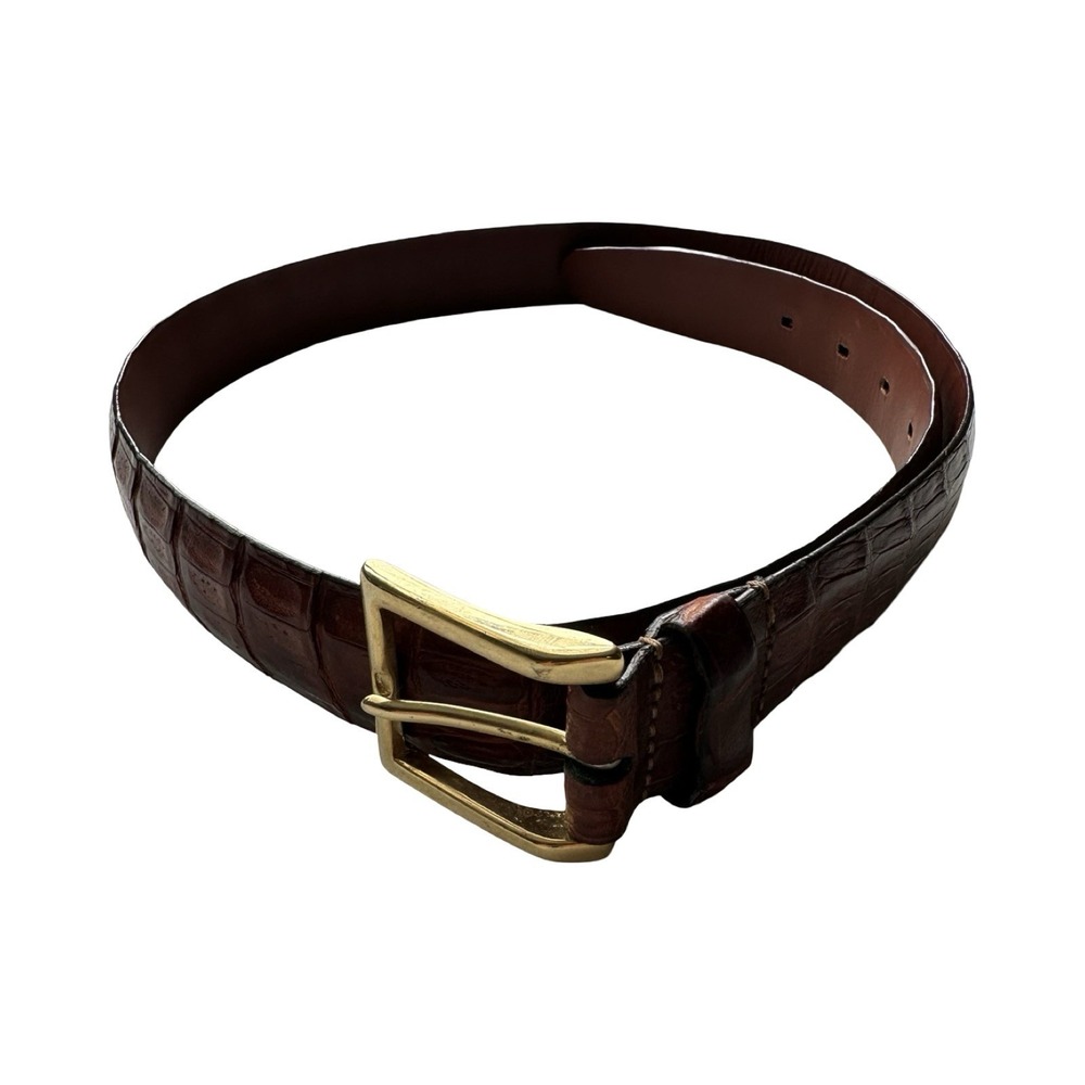 Bespoke Brown Genuine Crocodile 1.25 Inch Width Brass Buckle Mens Belt SZ 34 NWT